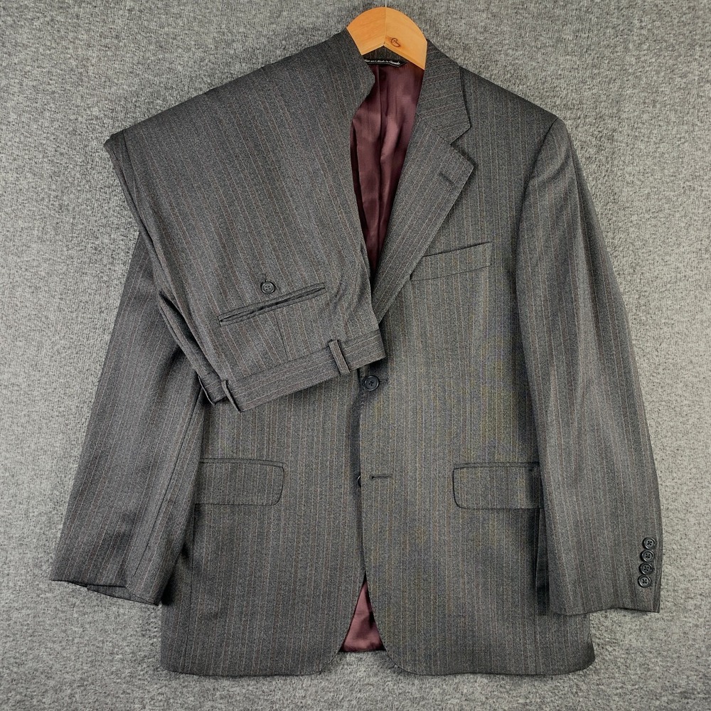 Loro Piana 2 Piece Suit Men 38S Brown Striped Wool Jack Victor Pleated 34x28